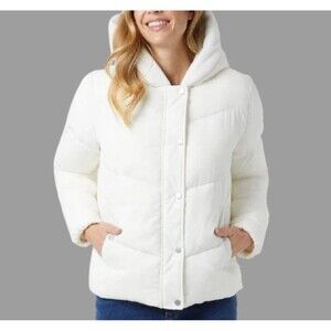32 Degrees Heat White Hooded Puffer Jacket Women’s Size M  NWOT  [A2]